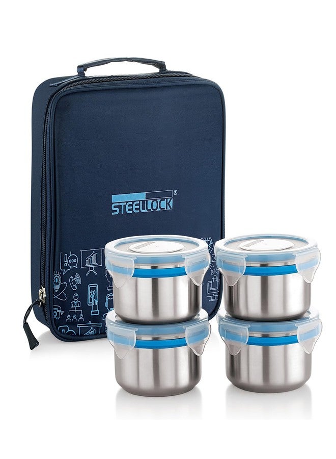 STEELLOCK علبة غداء ستيللوك، حاويات من الفولاذ المقاوم للصدأ، مانعة للتسرب مع أغطية محكمة الإغلاق خالية من مادة BPA، غلاف قماشي (280 مل × 4 قطع، HL - 1241) - Image 3